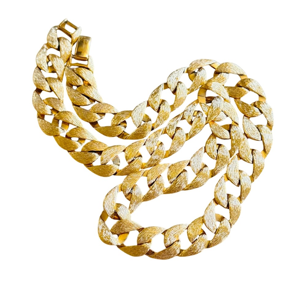VTG Regal Napier Collar Necklace Brushed Gold Plated Chunky Cuban Curved Link
